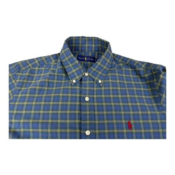 Ralph Lauren Mens Large Long Sleeve Blue Green Red Check Button Up Shirt - Picture 10 of 12
